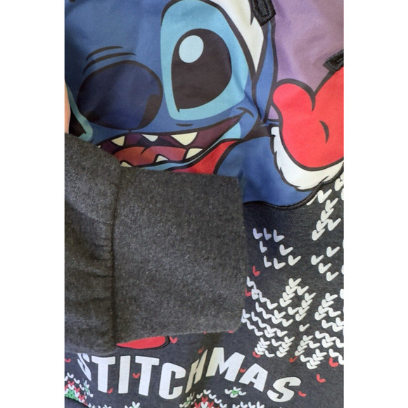 Disney Gray Merry Stitchmas Ugly Christmas Sweater W's M-L Satin Patch Pullover - Picture 6 of 9